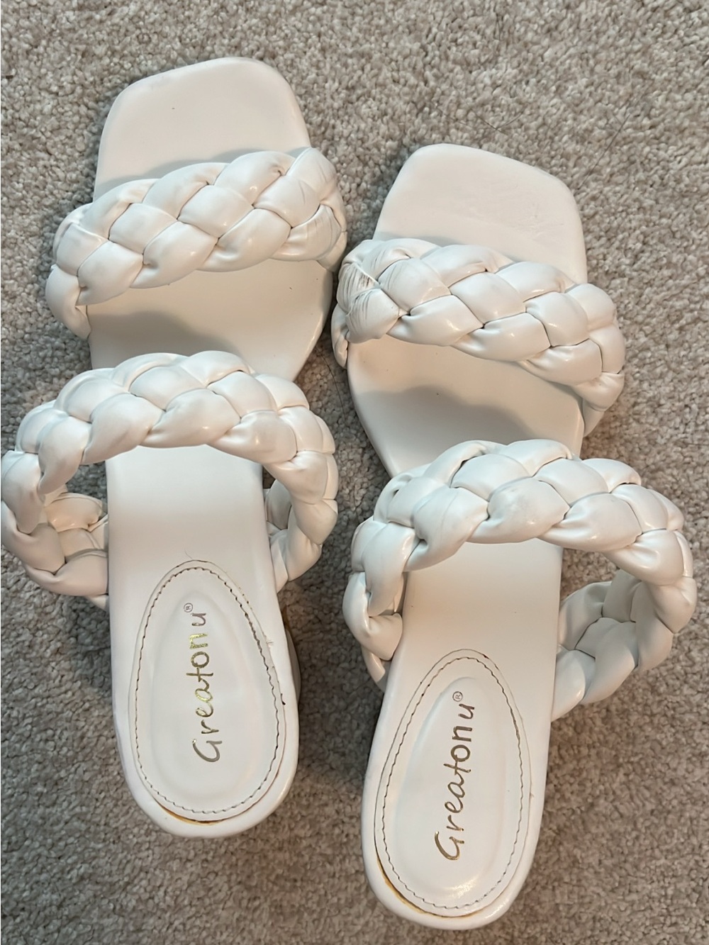 Amazon White Braided Double-Strap Slide Heels - Women